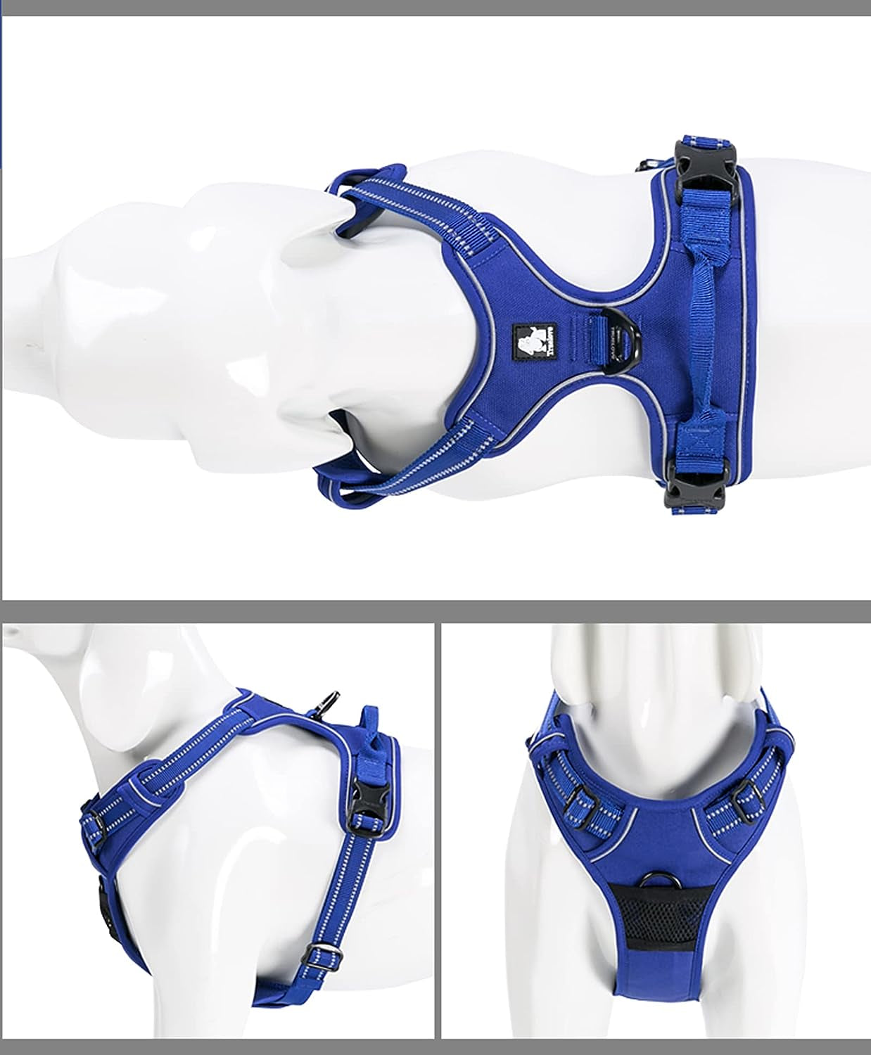 Adjustable No-Pull Reflective Dog Harness - Comfortable Control Vest in Royal Blue (Medium)