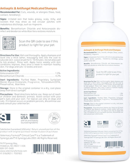 Clinical Care Antiseptic and Antifungal Medicated Shampoo for Dogs and Cats, 16 Fl Oz – Alleviates Scaly, Greasy, Red Skin – Paraben, Dye, and Soap-Free (1 Pack)