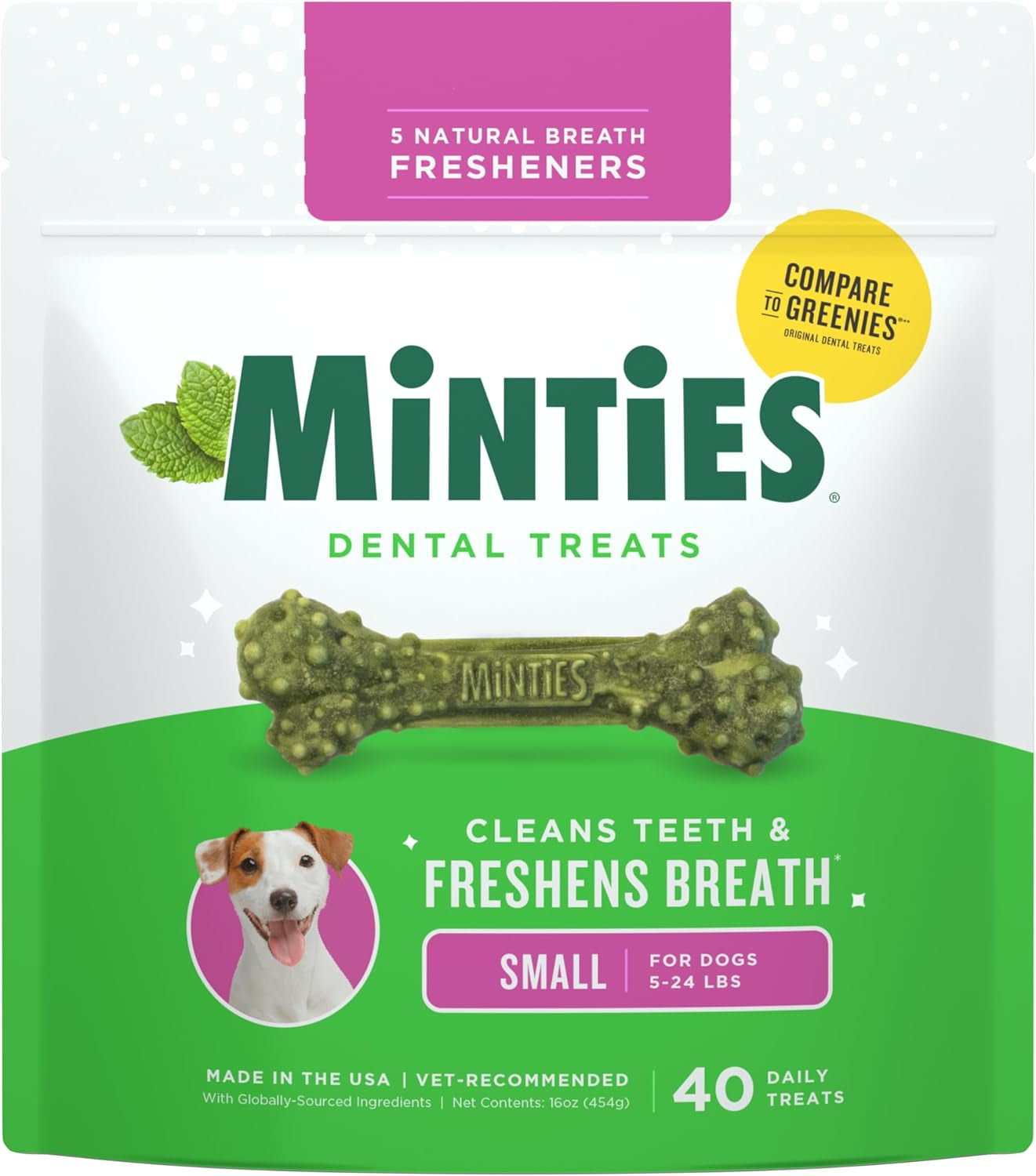 Dental Chews for Small Dogs (40 Count) - Vet-Recommended Mint-Flavored Treats for Dogs Weighing 5-24 lbs, Promotes Dental Health by Reducing Plaque, Tartar, and Bad Breath
