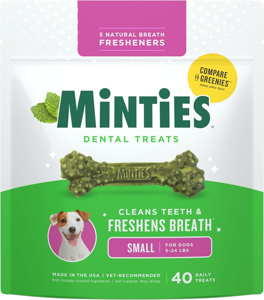 Dental Chews for Small Dogs (40 Count) - Vet-Recommended Mint-Flavored Treats for Dogs Weighing 5-24 lbs, Promotes Dental Health by Reducing Plaque, Tartar, and Bad Breath