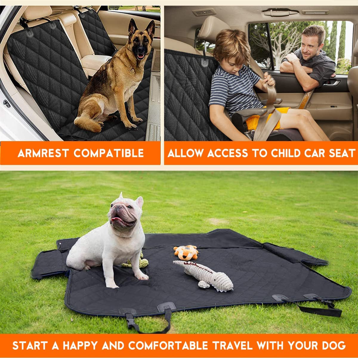 Premium Waterproof Dog Car Seat Cover - Non-Slip Back Seat Protector for Dogs, Compatible with Most Cars, Trucks, and SUVs - Black