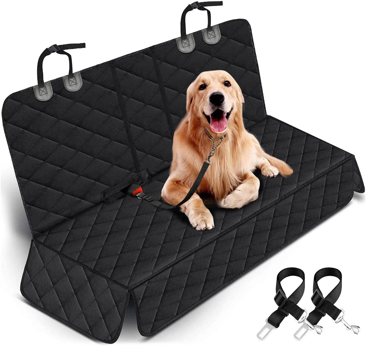 Premium Waterproof Dog Car Seat Cover - Non-Slip Back Seat Protector for Dogs, Compatible with Most Cars, Trucks, and SUVs - Black