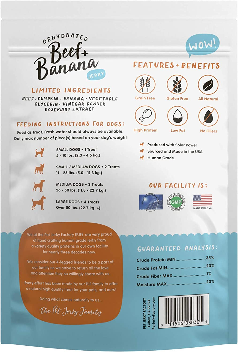 Premium Beef and Banana Dog Treats, 5 Oz - 100% Human Grade, USA Made, High Protein, Grain Free, Limited Ingredients, No Fillers, BHA-BHT Free, Soft and Tender