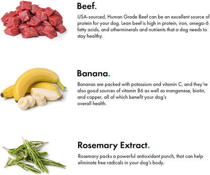 Premium Beef and Banana Dog Treats, 5 Oz - 100% Human Grade, USA Made, High Protein, Grain Free, Limited Ingredients, No Fillers, BHA-BHT Free, Soft and Tender