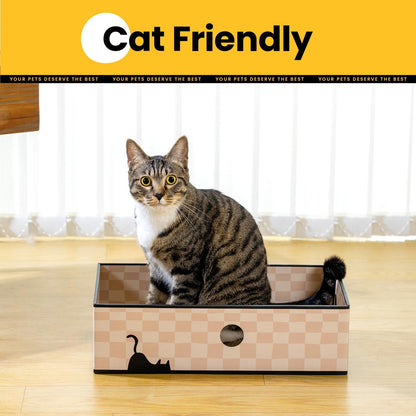 Premium Cat Scratcher Box with Triple-Layer Corrugated Board, Durable Double-Sided Cardboard Cat Bed, Interactive Design with Holes, Checkered Pattern, Large Size
