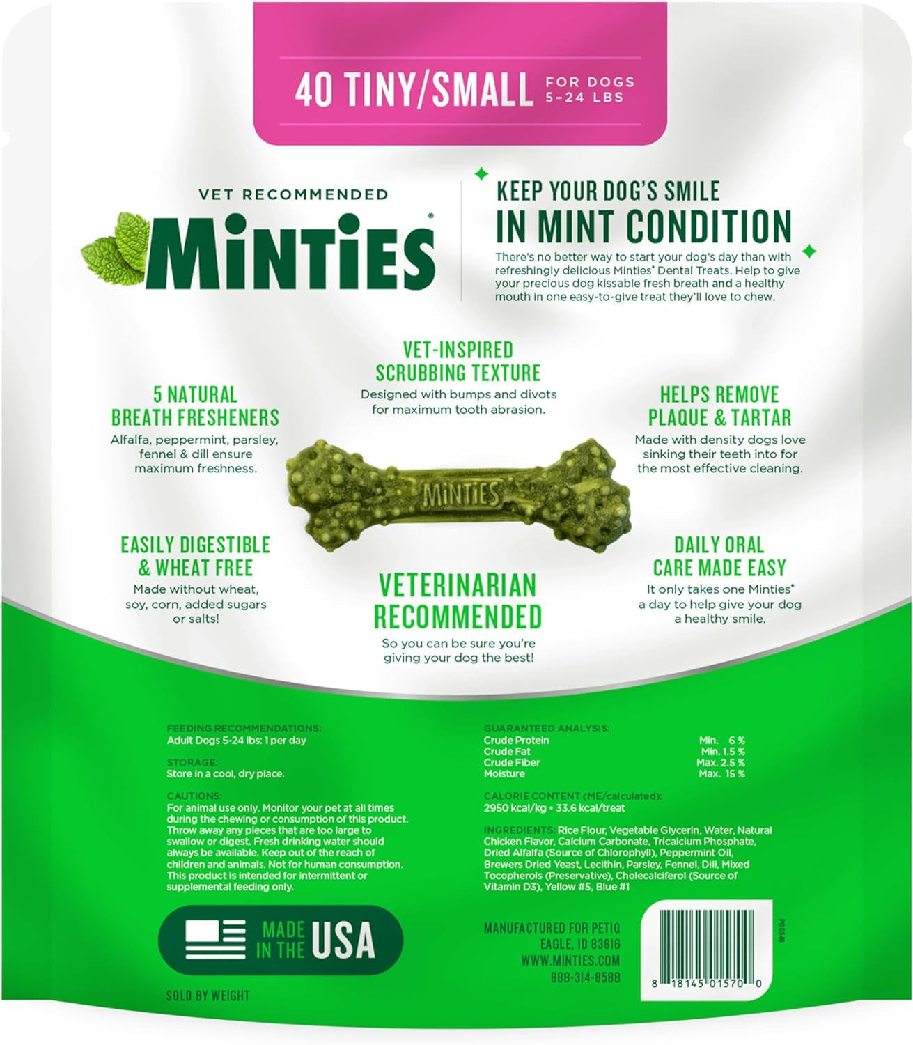 Dental Chews for Small Dogs (40 Count) - Vet-Recommended Mint-Flavored Treats for Dogs Weighing 5-24 lbs, Promotes Dental Health by Reducing Plaque, Tartar, and Bad Breath