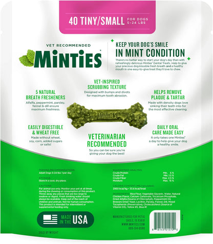 Dental Chews for Small Dogs (40 Count) - Vet-Recommended Mint-Flavored Treats for Dogs Weighing 5-24 lbs, Promotes Dental Health by Reducing Plaque, Tartar, and Bad Breath