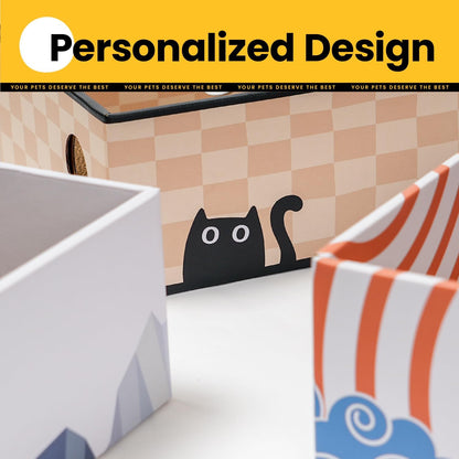 Premium Cat Scratcher Box with Triple-Layer Corrugated Board, Durable Double-Sided Cardboard Cat Bed, Interactive Design with Holes, Checkered Pattern, Large Size