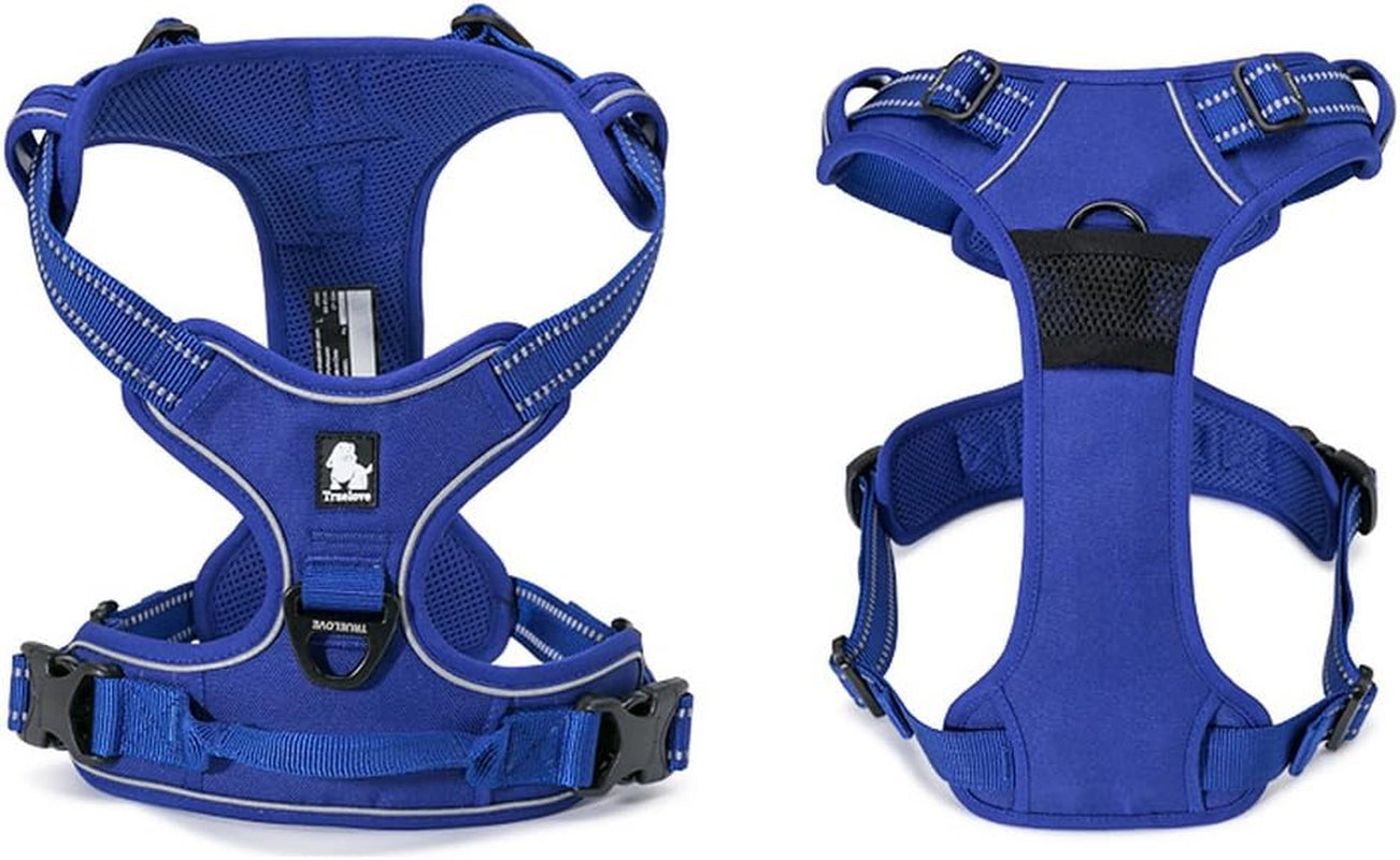 Adjustable No-Pull Reflective Dog Harness - Comfortable Control Vest in Royal Blue (Medium)