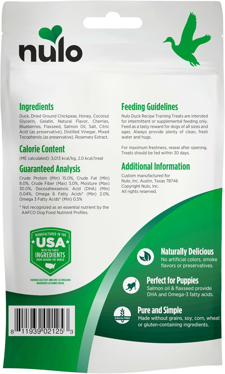 Grain-Free Low-Calorie Duck Recipe Training Treats for Dogs and Puppies, 4 Ounce Pouch